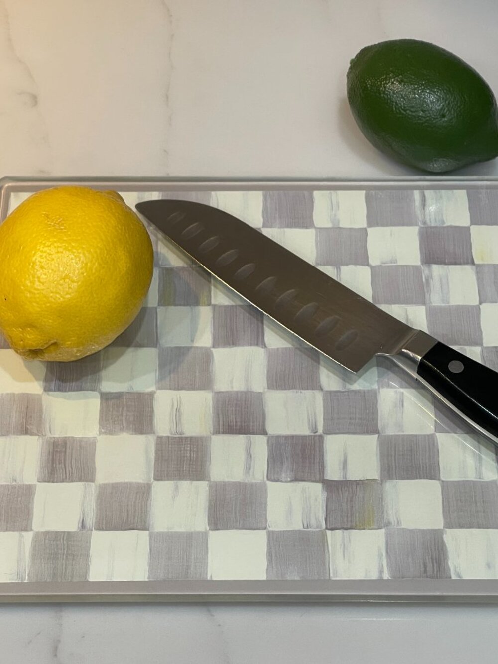 MacKenzie-Childs Sterling Check Small Glass Cutting Serving Board - Picture 2 of 15